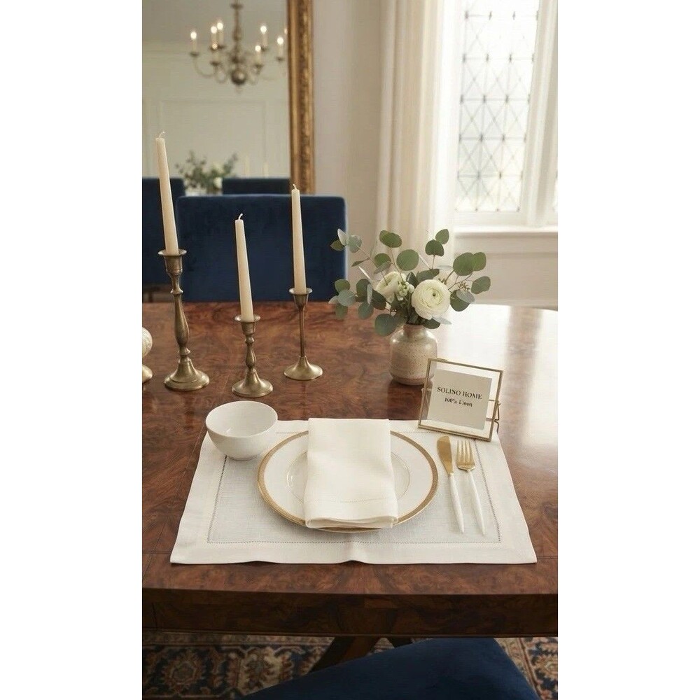Solino Home  Napkins & Placemat Set Of 4 - Classic Hemstitch 100%  Linen NEW
